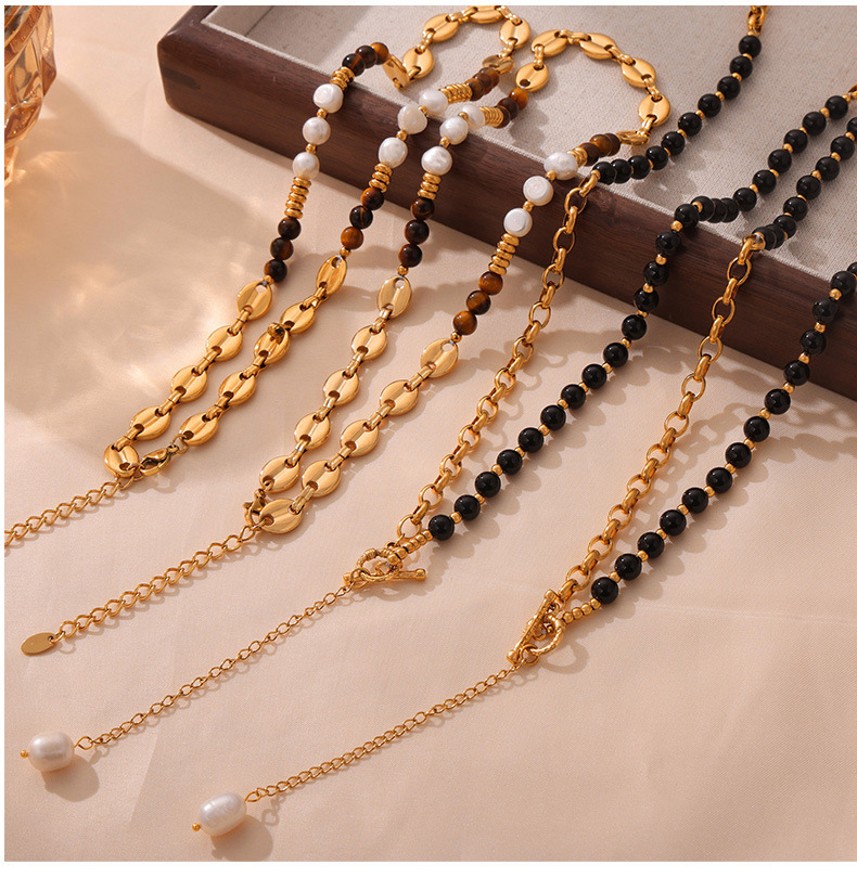 304 Stainless Steel Chain Material Elegant Simple Style Geometric Natural Stone Titanium Steel 18K Gold Plated Necklace In Bulk