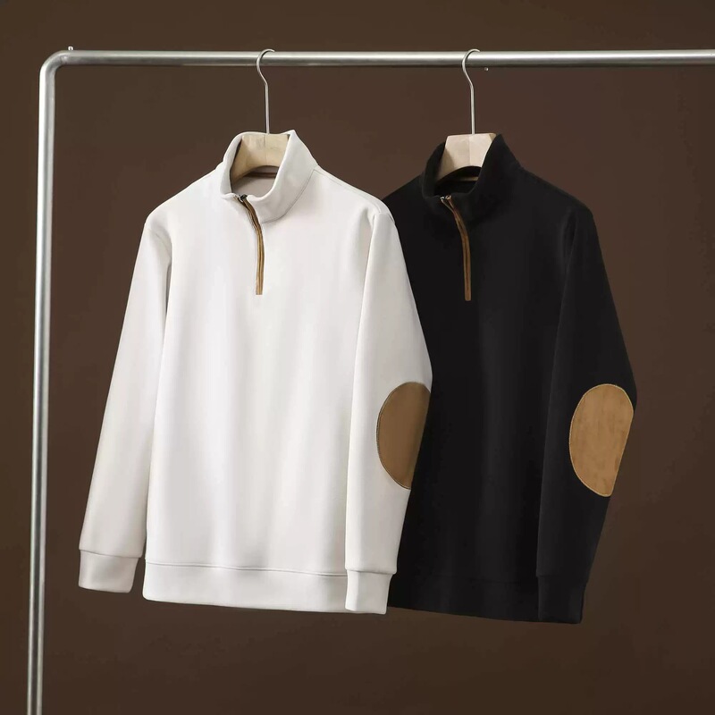 Designer's Double-sided Warm Velvet Suede Patchwork Spring Men's Casual Half Zip Sweater