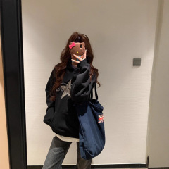美式复古豹纹星星连帽卫衣女春秋宽松设计感小众薄款休闲百搭外套
