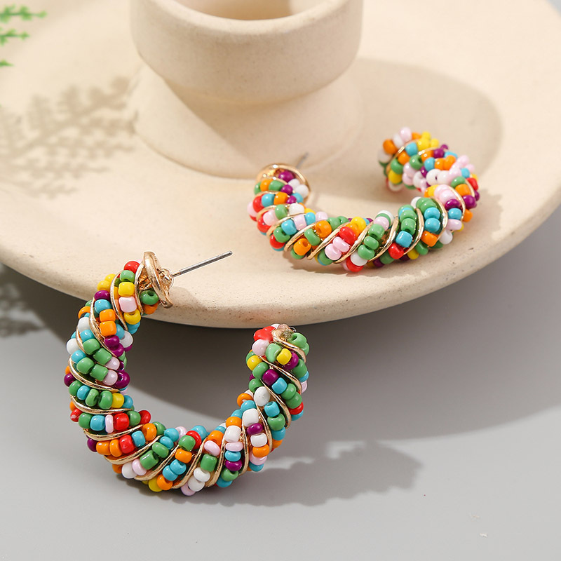 Wholesale Jewelry Bohemian C-shaped Rice Beads Geometric Earrings Nihaojewelry display picture 4