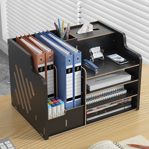 Student simple book stand bookshelf office file rack multi-layer storage shelf desktop wooden folder storage box
