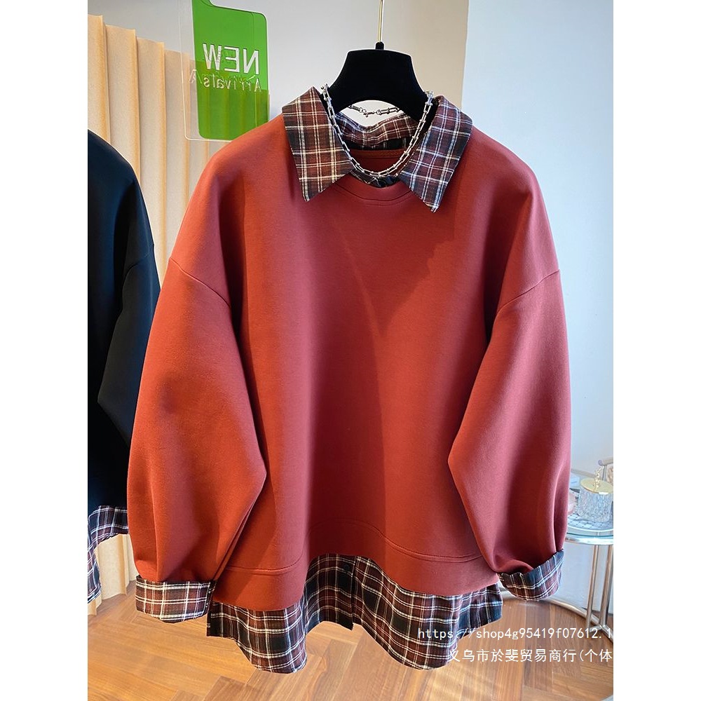 Ancola Red Dopamine 80-300 lbs Faux Two-Piece Couple Jacket Spring and Autumn Style Oversized Sweatshirt