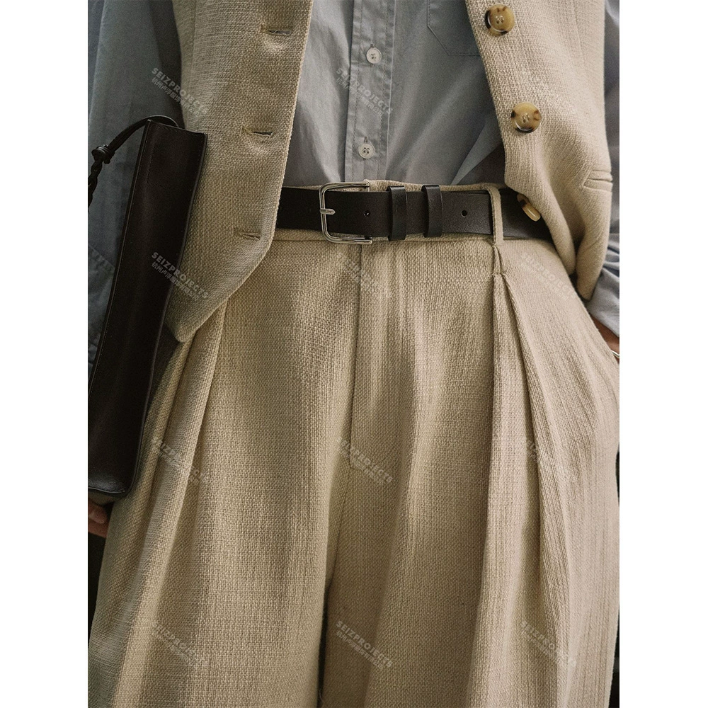 Ранняя весна, новые льняные брюки в корейском стиле с высокой талией, простые свободные повседневные брюки для женщин