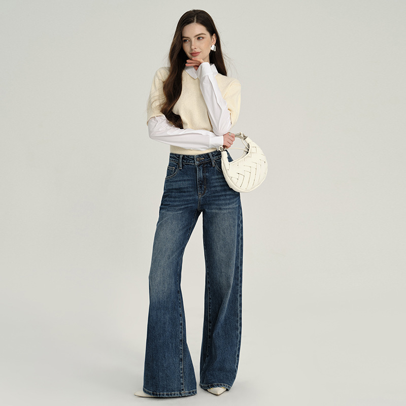 Seline&Shilin&High-End 2026 Four-Season Women's High-Waisted Petite Flared Jeans for Cross-Border Sales