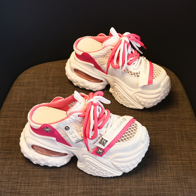 Giày sneaker nữ đế dày lưới thoáng khí phong cách daddy — Trắng Đỏ, xám xanh, màu xanh huỳnh quang