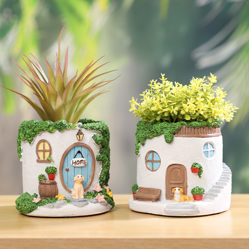 Chậu Cây Resin Chậu cây hình biệt thự resin, chậu mọng nước mini, trang trí sân vườn ban công và tiểu cảnh (RG-61)
