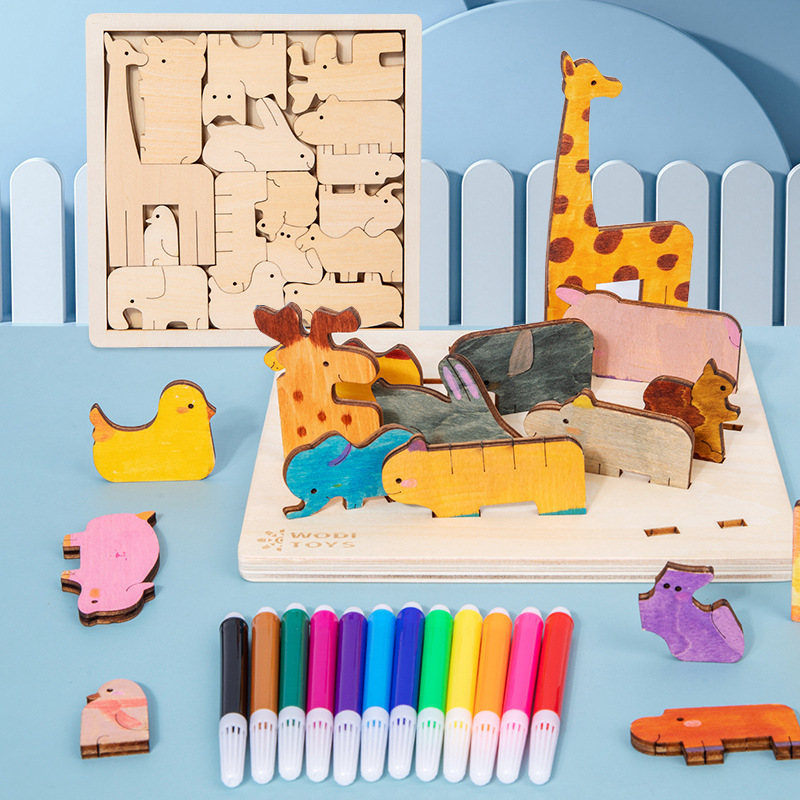Personajes de madera para niños Vestir Tablero de dibujo de rompecabezas para niñas Tablero de escritura de graffiti Educación temprana Juguetes educativos al por mayor