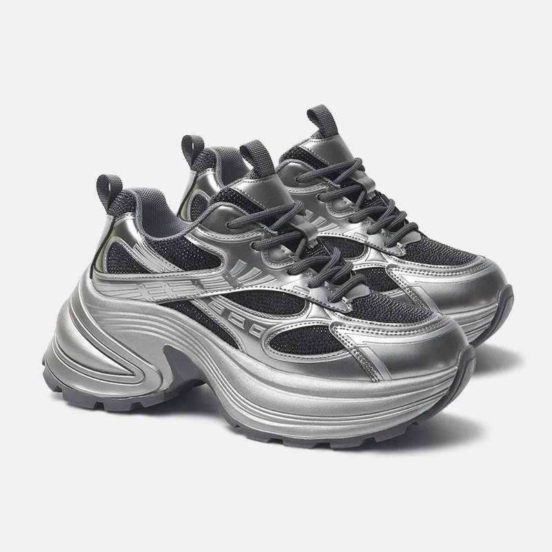 Стразы папочка обувь женская весна 2025 новая мода дикий стиль увеличить толстый подошв кекс спортивная повседневная обувь qc5005