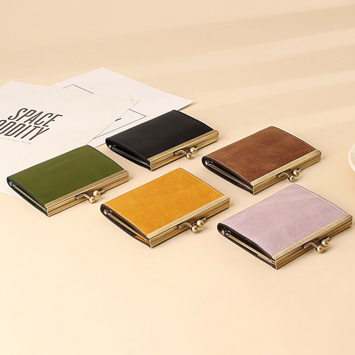 First layer oil wax cowhide retro men's clip ID card holder women's business card bag genuine leather accordion card bag multiple card slots