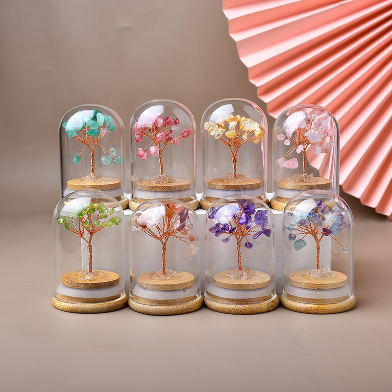 天然水晶玻璃罩水晶树 发财树生命树装饰摆件 diy玻璃罩摆件装饰