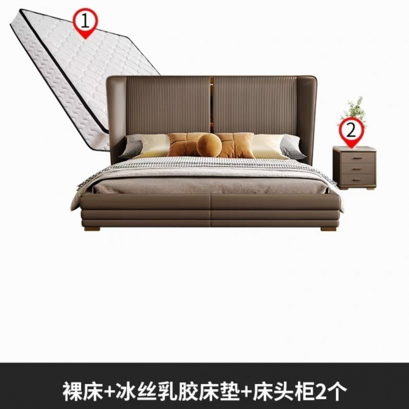 Cama de cuero ligera de lujo, cama principal moderna y simple, 2024 nueva cama doble italiana de gama alta, cama de boda cómoda