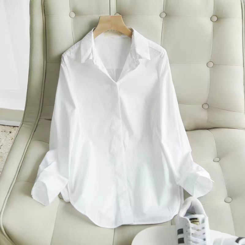 Micro-stretch Cotton White Shirt Women's Korean-style Foreign-style Loose Professional Casual Long-sleeved Bottoming Shirt
