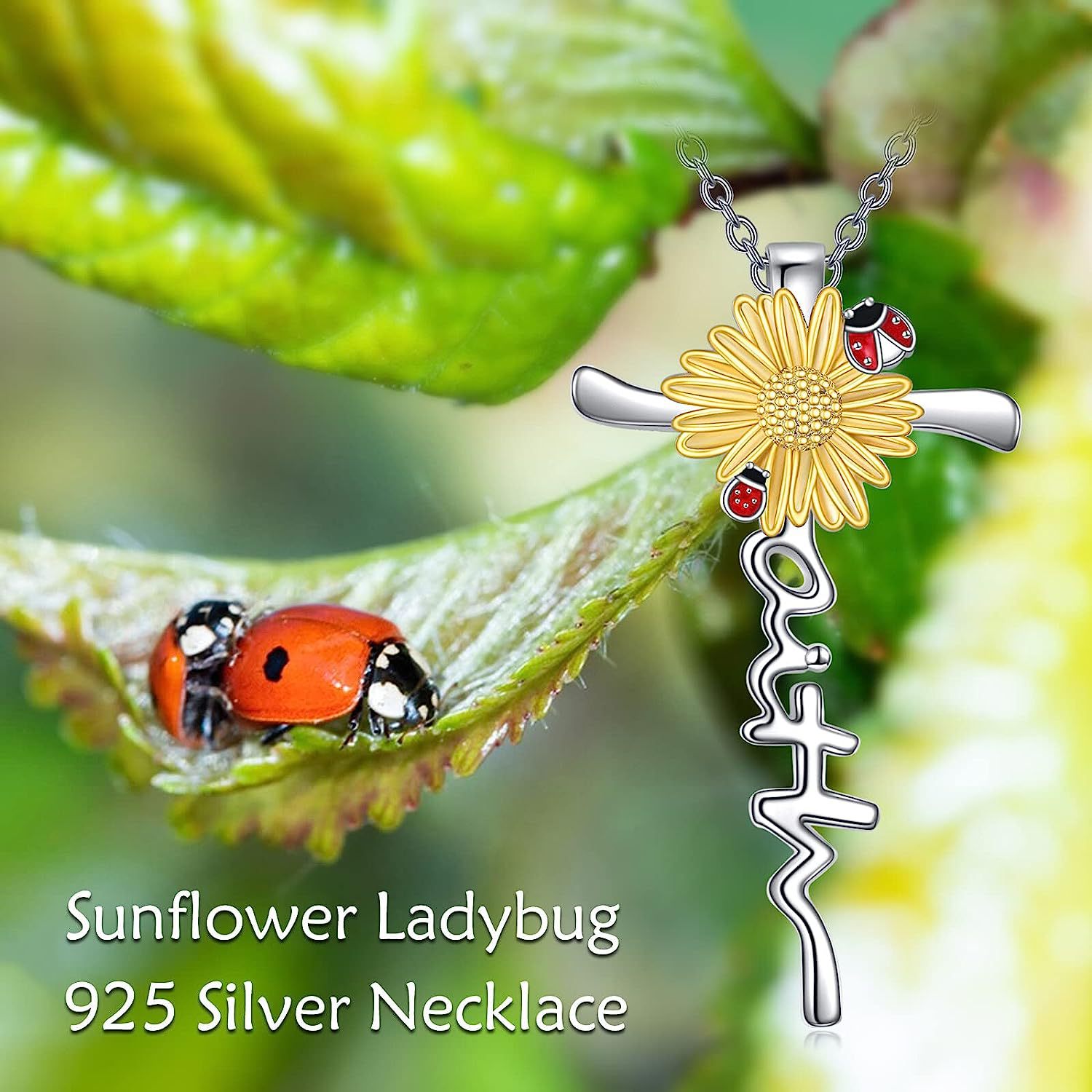 Collier pendentif croix tournesol coccinelle pour femme élégant_voghion.com