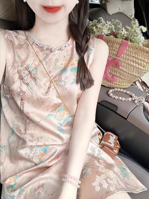 2026 Summer New Style New Chinese Style Improved Cheongsam Sweet Pink Sleeveless Dress for Girls