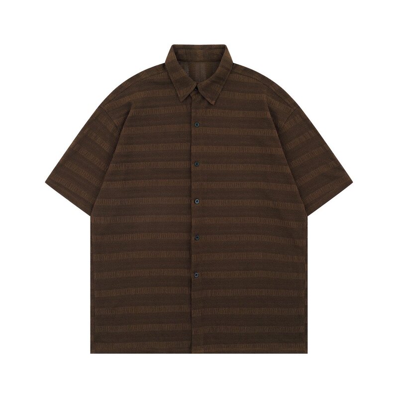 1240 American Retro Men's and Women's Shirts Old Money Style Solid Color High-Level Striped Design Men's Short-Sleeved Knitted Shirt
