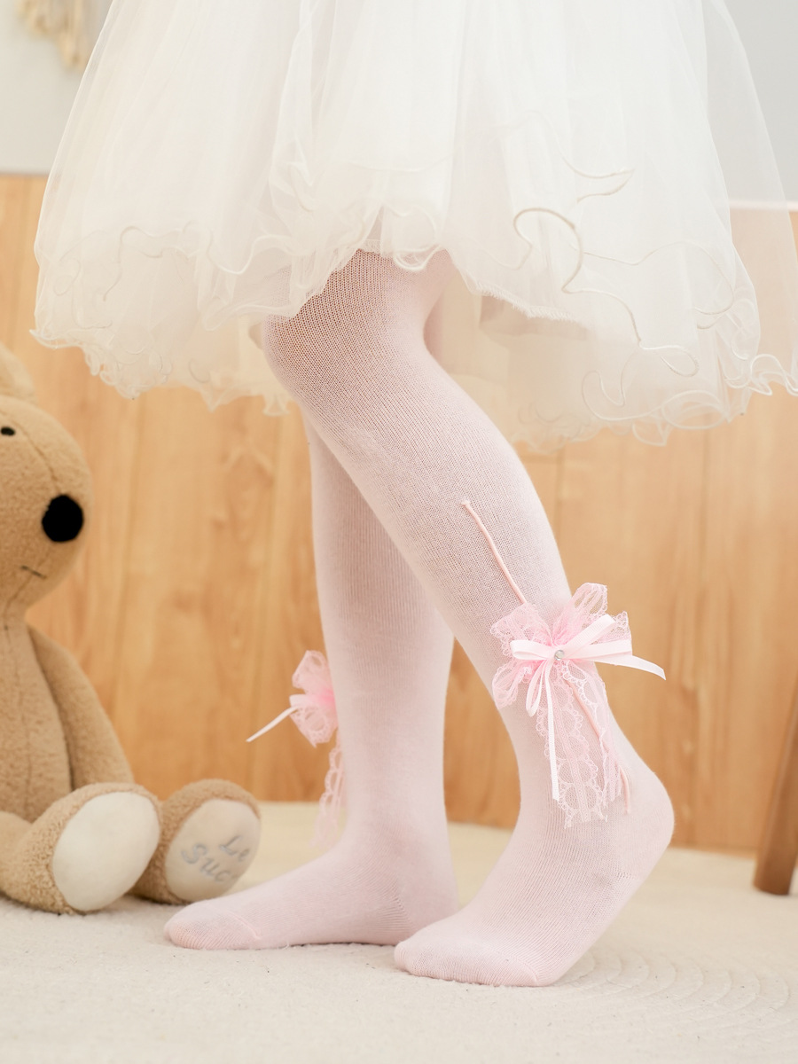 2024 otoño nuevo estilo coreano niñas brillante diamante doble arco pantimedias leggings Lolita princesa estilo pantimedias