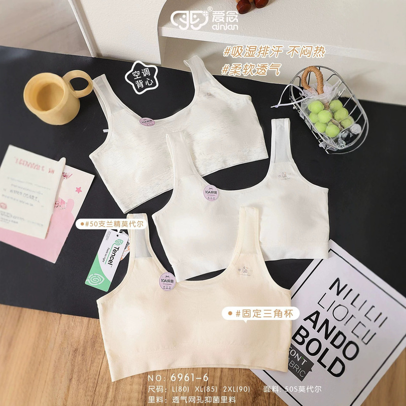 Girls' Breathable Mesh Modal Seamless Underwear for Junior High School Students and Children's Development Period Without Rims Bra to Prevent Bumps