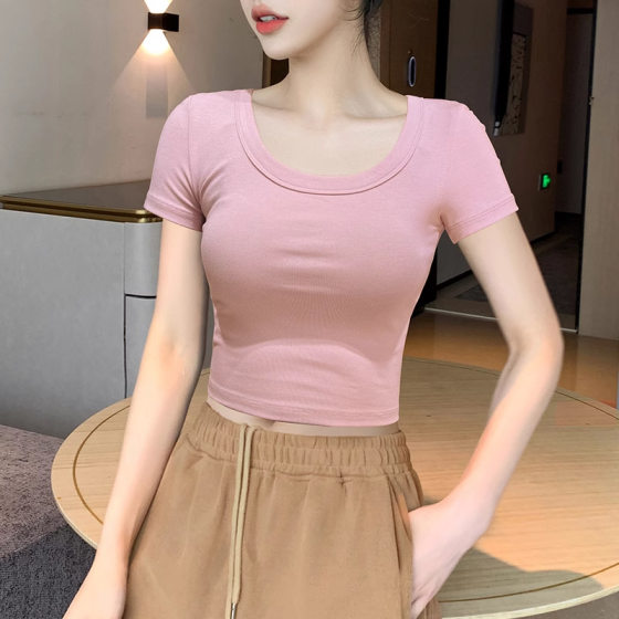 Navel Top White Short T-Shirt Women's Summer Short-sleeved Tight 2025 New Ins Trendy Slim-fit High Waist Black
