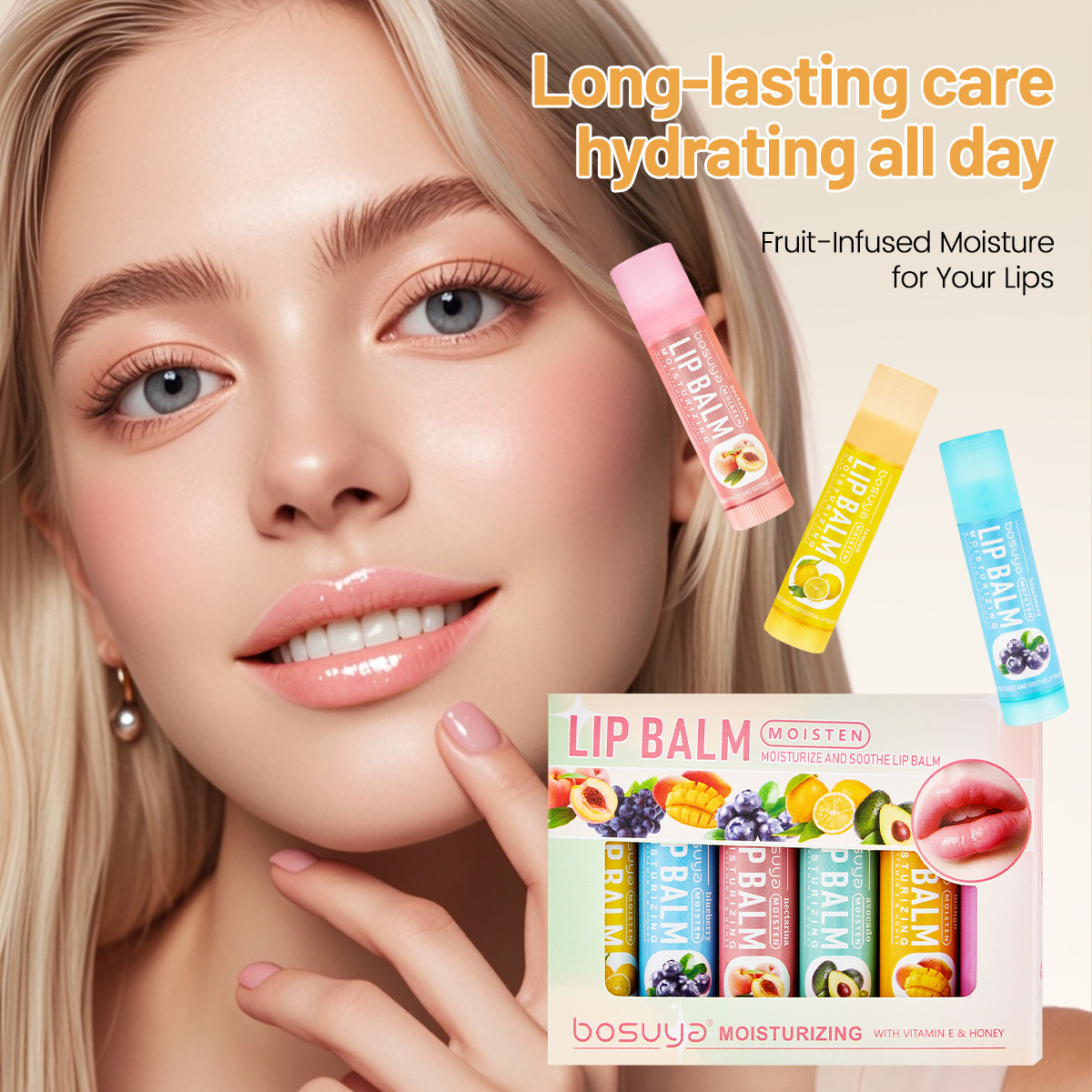 Bosuya Cross-Border Exclusive Supply of Lip Balm Set, Fruit-Flavored Lip Balm 6-Pack, Lip Balm Set, Temu Hot Item