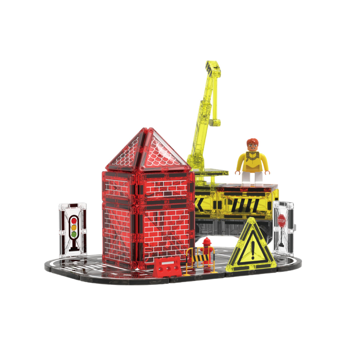 Tronos de construcción de ventanas de color de película magnética grande transfronteriza 7.5 Conjunto de flota de ingeniería Juguetes de empalme de educación temprana magnética fuerte