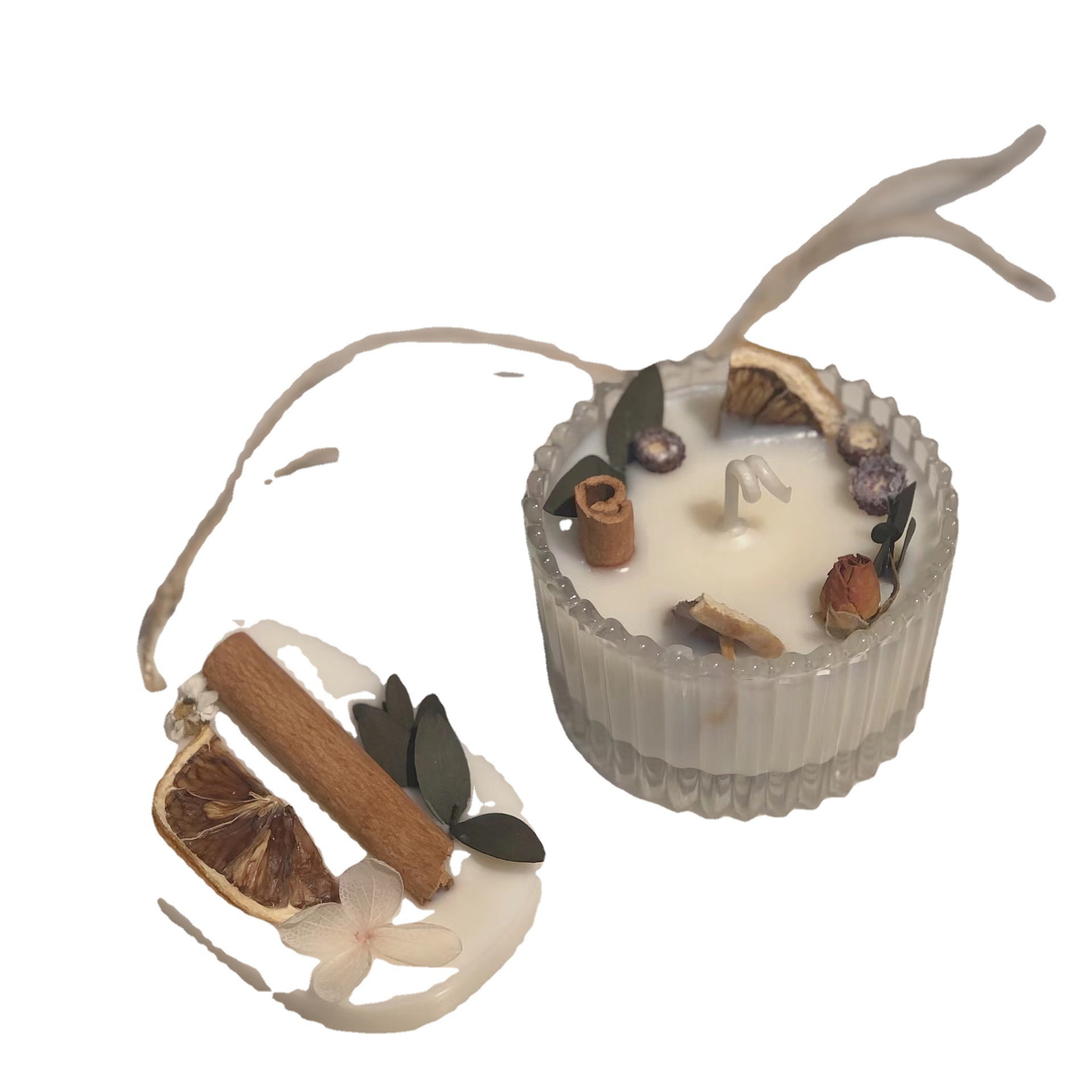 Vela de contenedor de hierbas de una sola pieza, vela de aromaterapia de arreglo floral, vela de aromaterapia de decoración de plantas