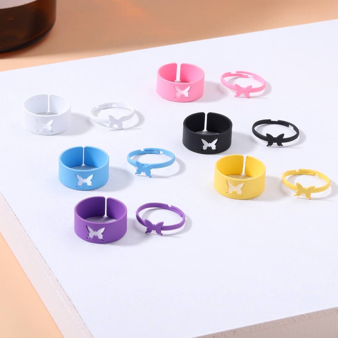 fashion candy color spray paint butterfly ring simple alloy ring