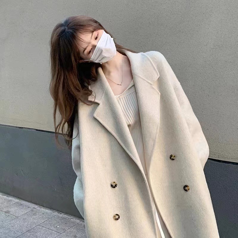lazy thickened double-sided woolen coat long women‘s clothing coat ins soft glutinous wind all-matching graceful autumn and winter new women‘s