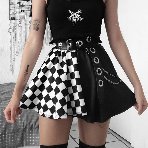 White black plaid Y2K Pleated Mini Skirts splicing skirts  European and American summer sexy high waist Short skirts 
