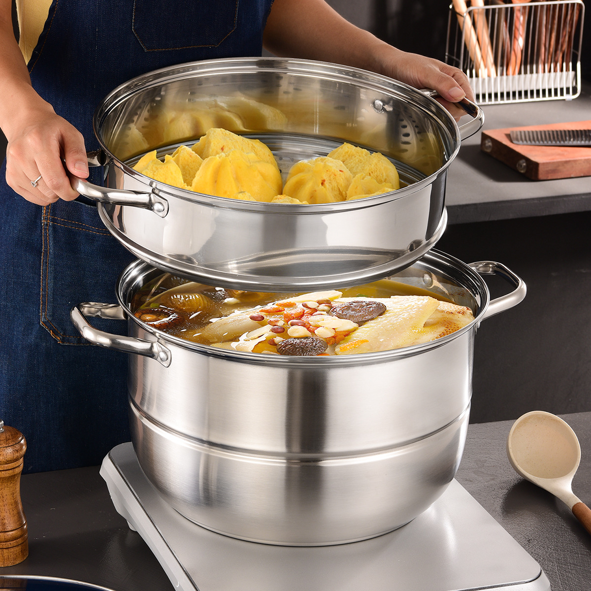 Cross-border Stainless Steel Multifunctional Soup Pot, Steamer, Induction Cooker Cookware, Foreign Trade Cookware Set,_voghion.com