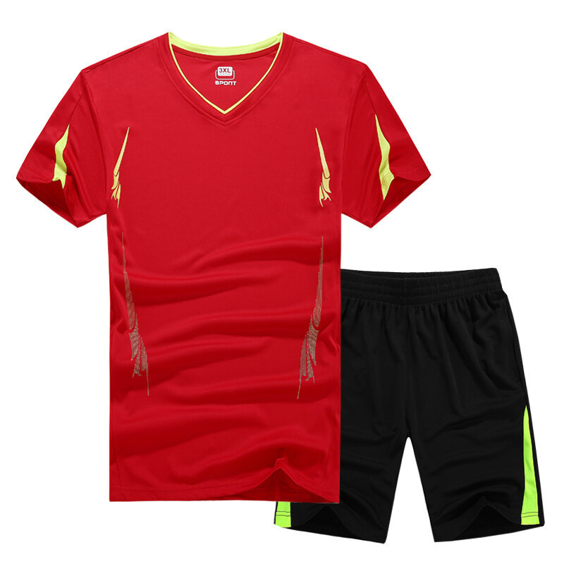 Traje deportivo de tamaño king para hombres de verano running mangas cortas running trajes de fitness para hombres sueltos camisetas de baloncesto de cuello en V dos piezas set