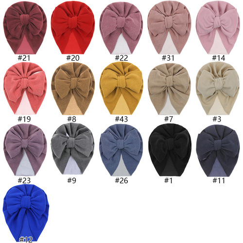 European and American new baby hats double-layer large bow pleated baby hooded hats newborn children Indian hats wholesale