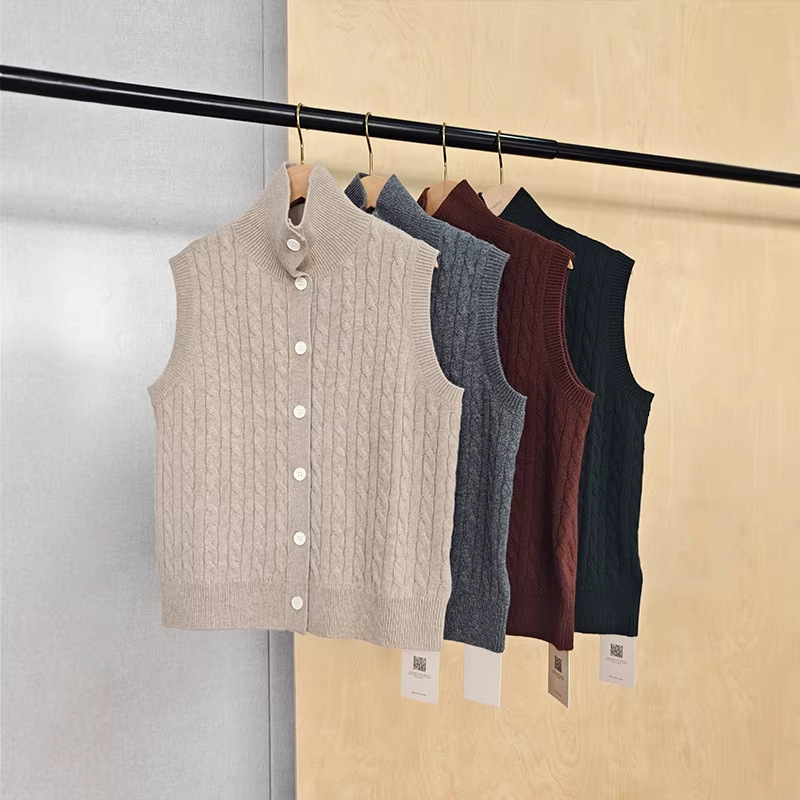 High-Neck Coarse Wool and Cashmere Blend Cardigan Vest for Women, New Spring 2026 Design Top High-Neck Coarse Wool and Cashmere Blend Cardigan Vest for Women, New Spring 2026 Design Top