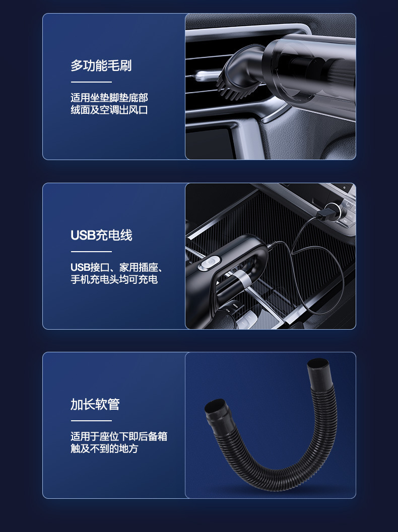 Cross-Border Hot-Selling Car Vacuum Cleaner with Powerful Suction, Handheld Super Strong Suction, Dual-Use for Home and Car, Water-Absorbing Handheld Vacuum Cleaner