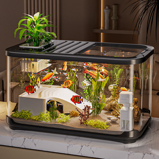 Fish Tank with Cover, Cross-Border Living Room Home Landscaping, Transparent Ecological Tank, Desktop Turtle Tank, High-End Plastic Aquarium