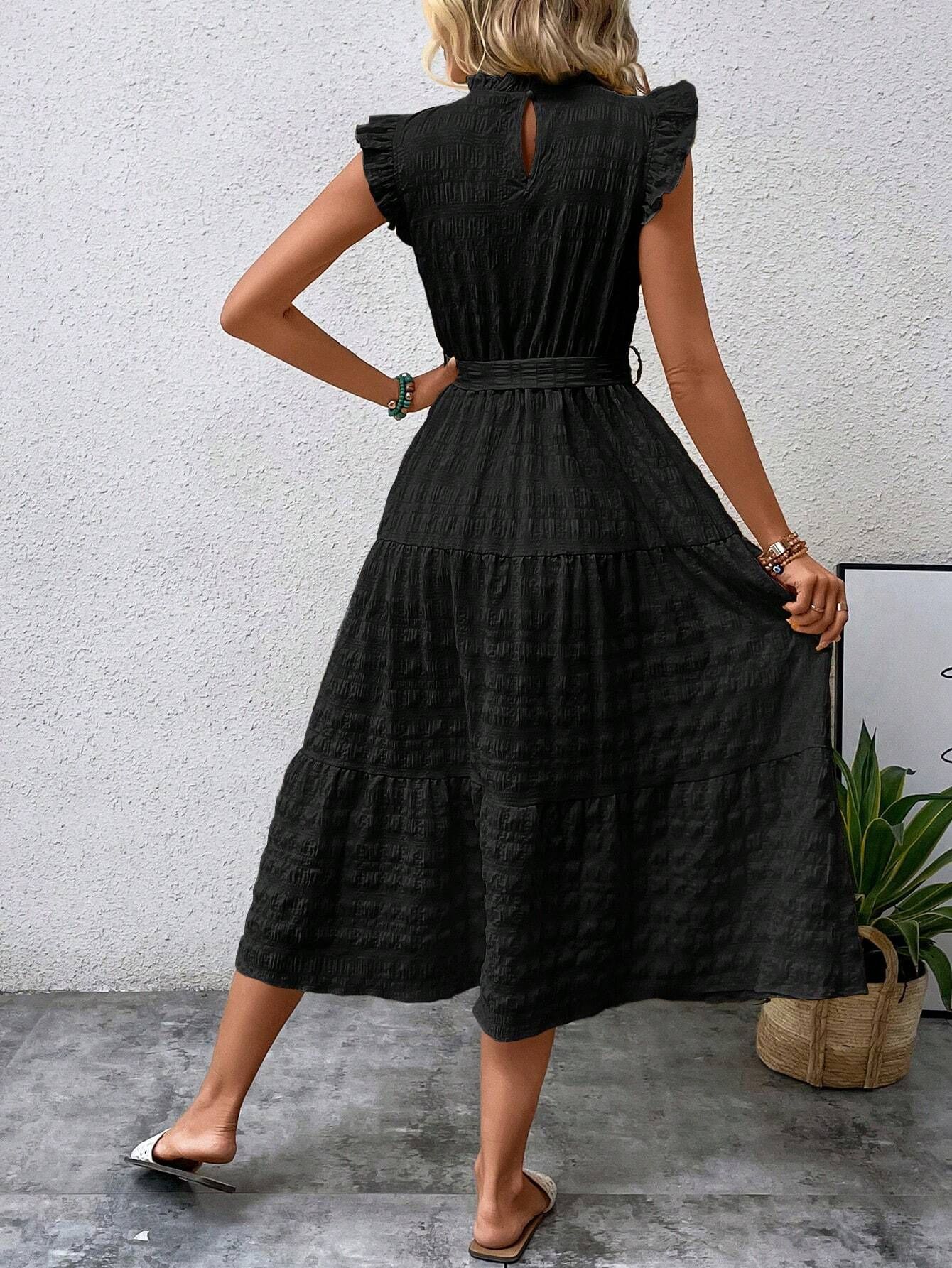 Women's Regular Dress Streetwear Scalloped Neckline Lettuce Trim Sleeveless Solid Color Midi Dress Daily display picture 14