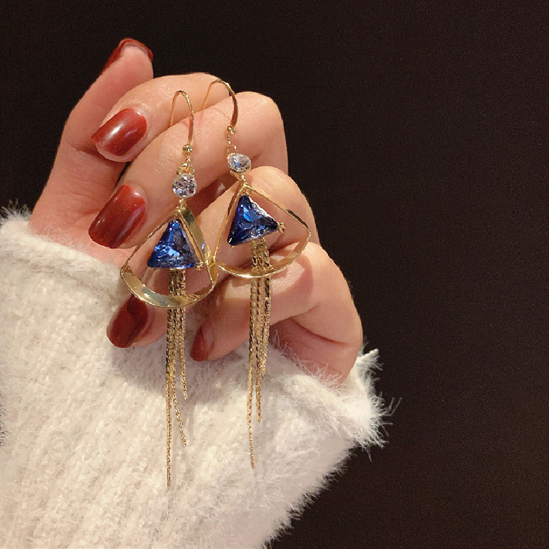 retro blue long fashionable elegant earrings