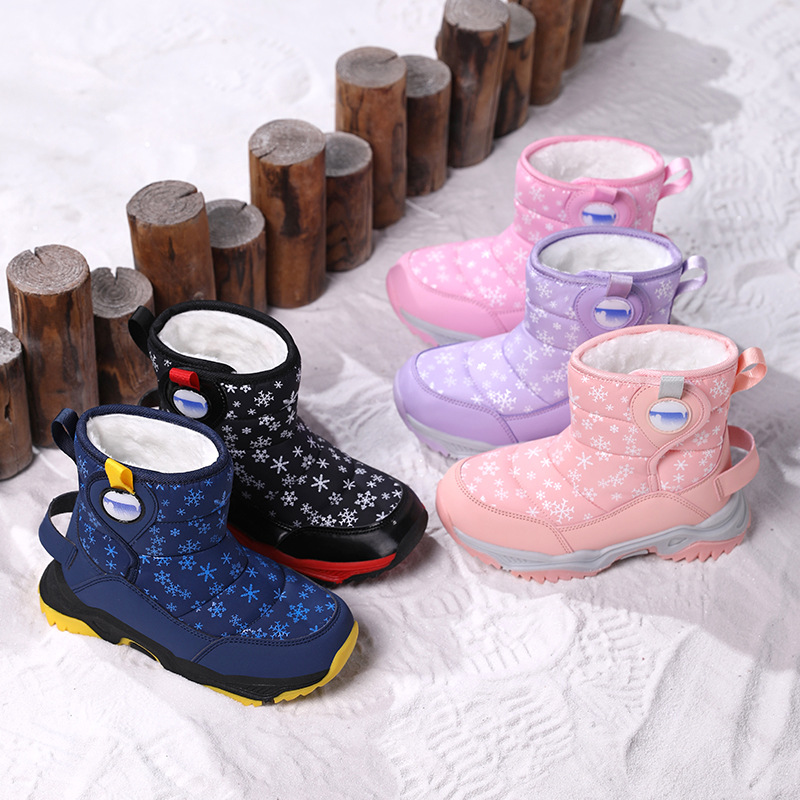 Botas de nieve para niños otoño-invierno 2025 nuevas botas de algodón para niños con terciopelo grueso calentado zapatos de algodón impermeables mareas