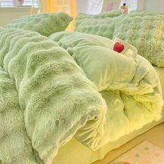 Winter and Spring Thick Bunny Fleece Four-Piece Set Milk Fleece Extra-Thick Single Pillowcase Double-Sided Coral Fleece Dorm Single-Person Three-Piece Set