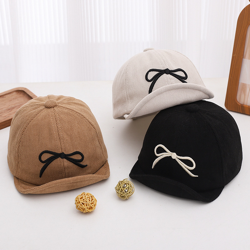 Sombreros para bebés otoño y invierno dulce arco gorra de pato gorra princesa velcro sombrero de béisbol de borde suave