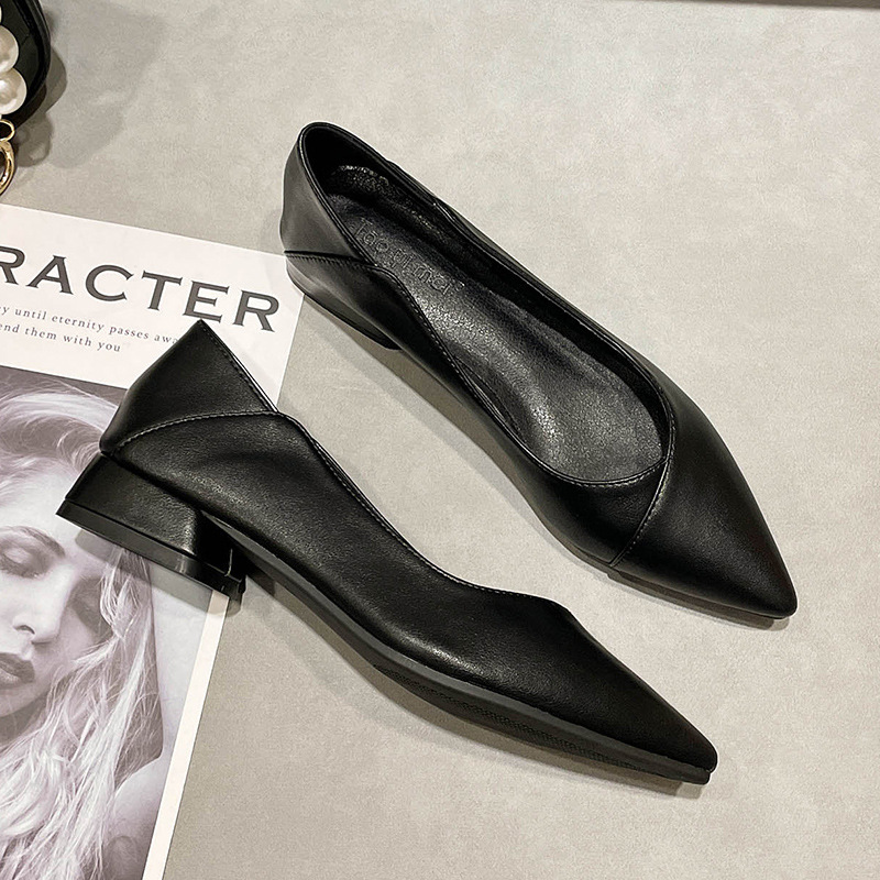 Soft Leather Work Shoes Women's Black Work Long-standing Not Tired Feet Tooling Pointed Thick Heel Single-layer Shoes Women's All-match Soft-soled Leather Shoes Soft Leather Work Shoes Women's Black Work Long-standing Not Tired Feet Tooling Pointed Thick Heel Single-layer Shoes Women's All-match Soft-soled Leather Shoes