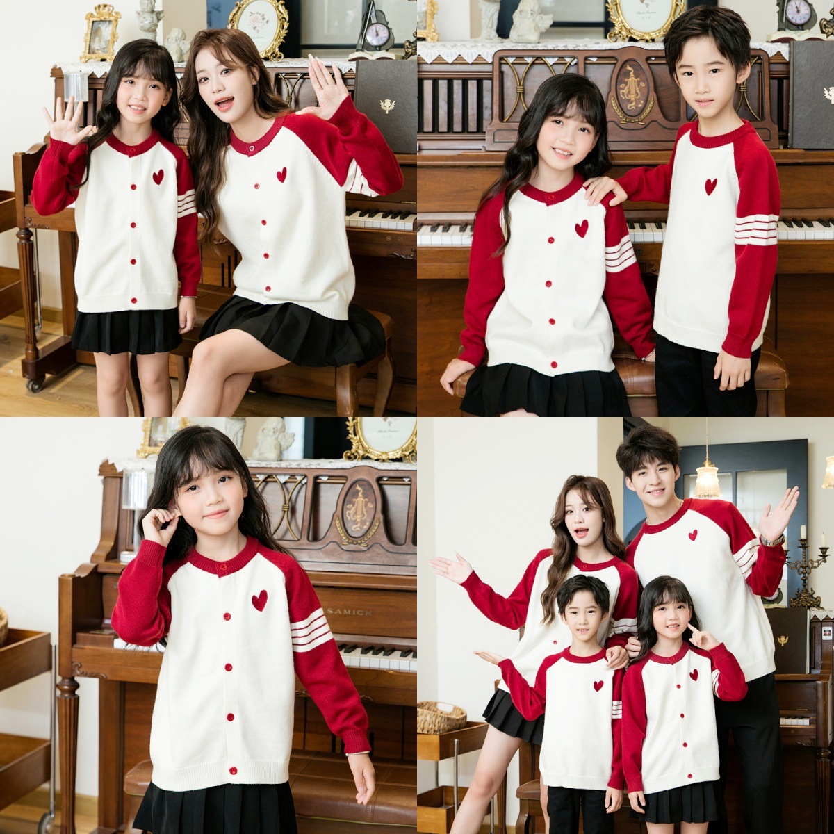Trendy Red Family Matching Sweaters Autumn Winter New Style for Family of Three or Four Heart Knit Cardigans Family Outfit