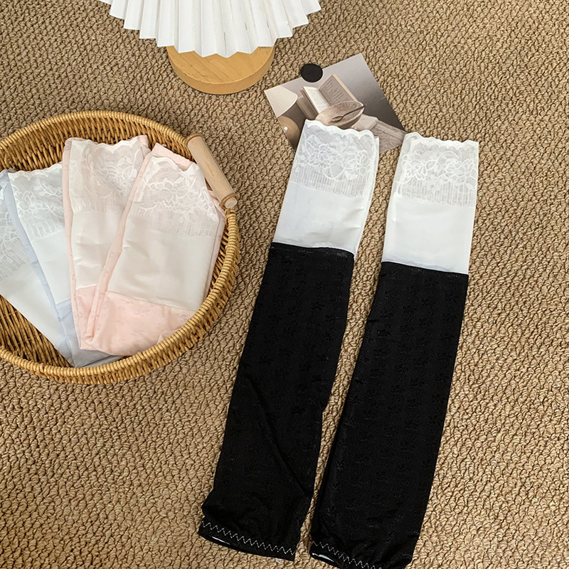 Costuras de encaje, protector solar, mangas de hielo, mangas, mujeres, verano al aire libre, conducción, parasol, mangas sueltas de seda de hielo con sensación de hielo