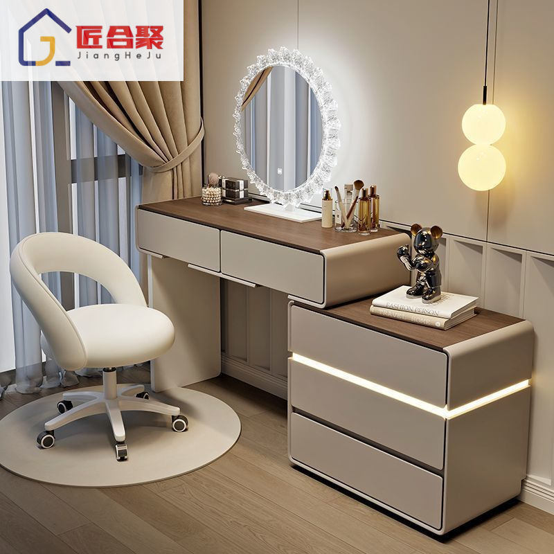 Cream Style Solid Wood Dressing Table Simple Small Apartment Dressing Table Cupboard Integrated Bedroom Bedside Storage Cabinet Dressing Table
