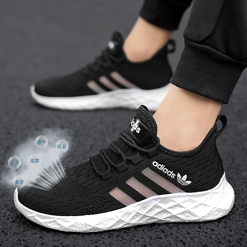 Adidas Clearance Men's Shoes Summer Versatile Mesh Casual Breathable Student Sneakers Three-Stripe White Shoes