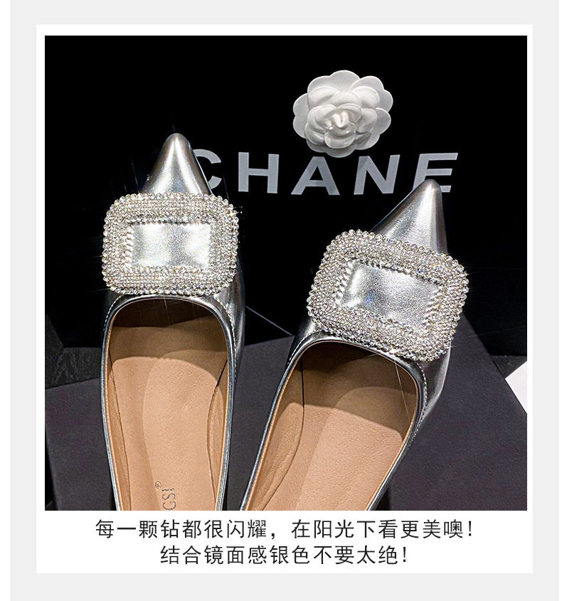Giày búp bê nữ mũi nhọn đính đá lấp lánh gót thấp 1–3 cm — Màu bạc, Màu mơ, Màu đen chi tiết 15