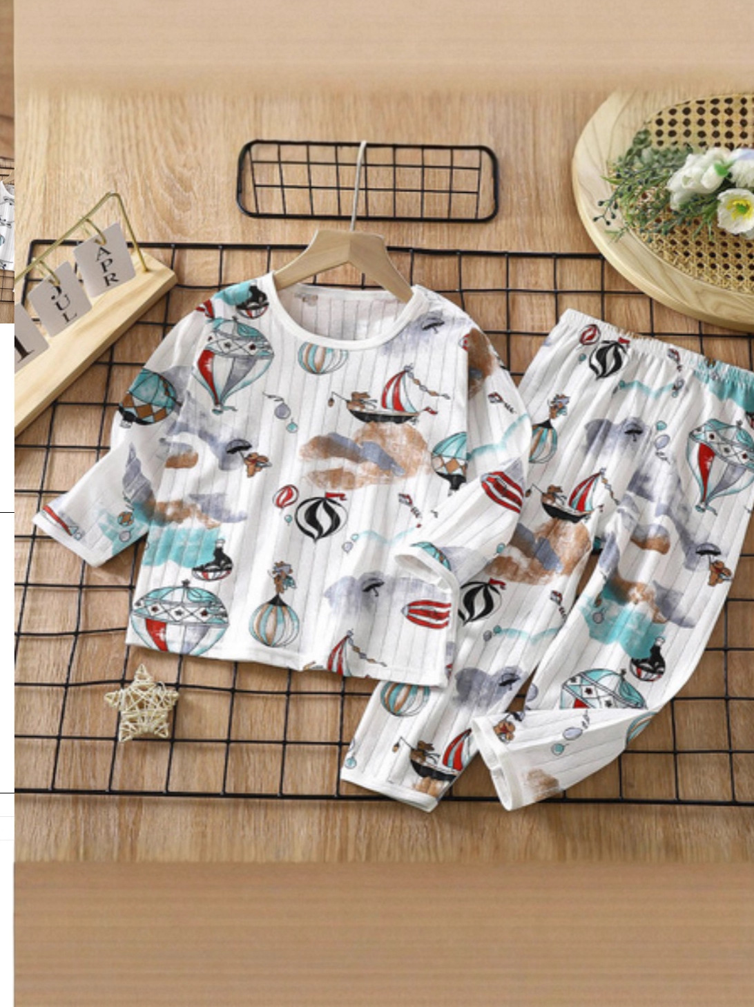 Ropa de aire acondicionado de algodón para niños y niñas pijamas de verano de manga larga sin hueso delgada algodón