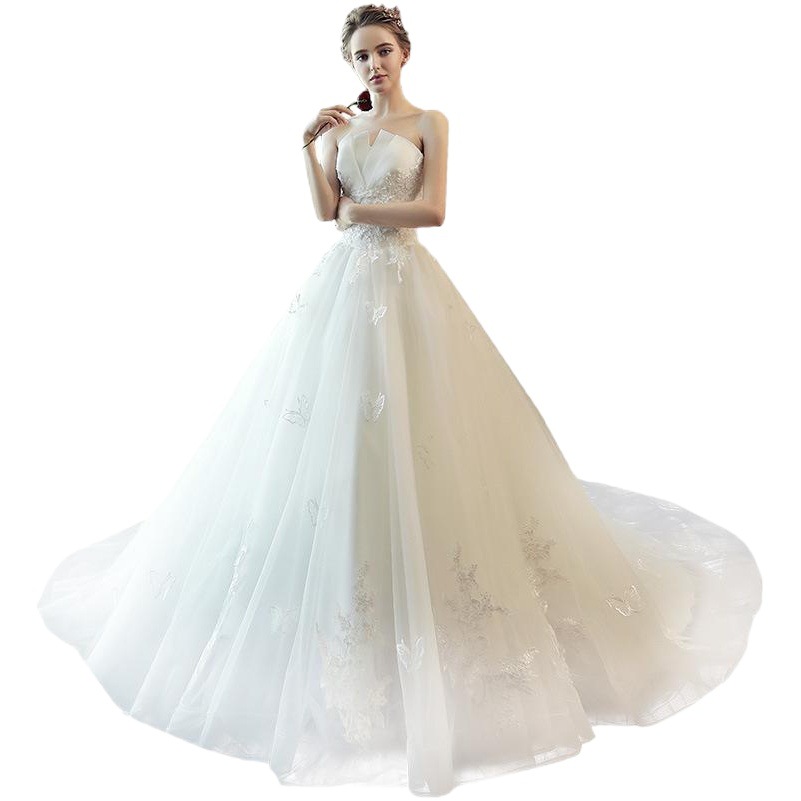 Vestido de novia nupcial trailing pequeño 2024 nuevo tubo blanco Top encaje simple Hada temperamento Mori vestido de novia