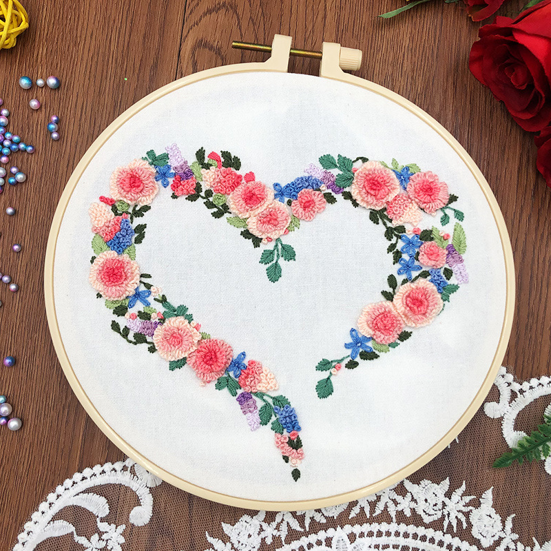 Cero Fundación auto-bordado principiante introducción bricolaje bordado hecho a mano simple amor fácil material de bordado paquete de materiales de enseñanza de inglés