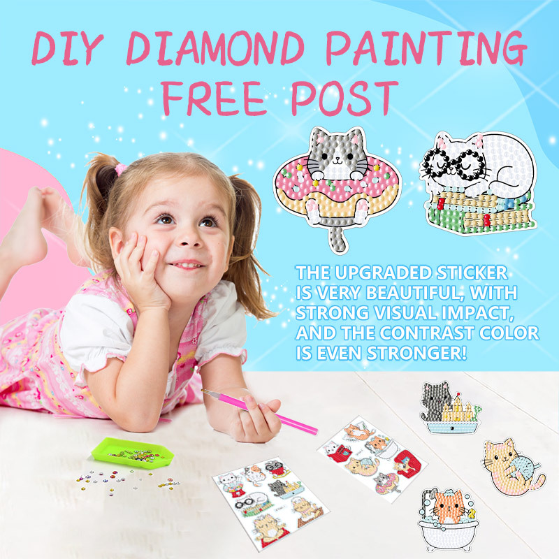 Pegatinas de Diamantes con Diseño de Gatito de Dibujos Animados para Paredes de Ladrillo, Pegatinas Infantiles, Decoración con Diamantes Redondos