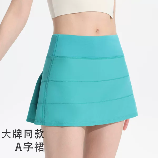 Lulu Sports Skirt Pants for Women, Anti-Exposure Running Quick-Dry Yoga Fitness Tennis Half Skirt with Pockets for Summer